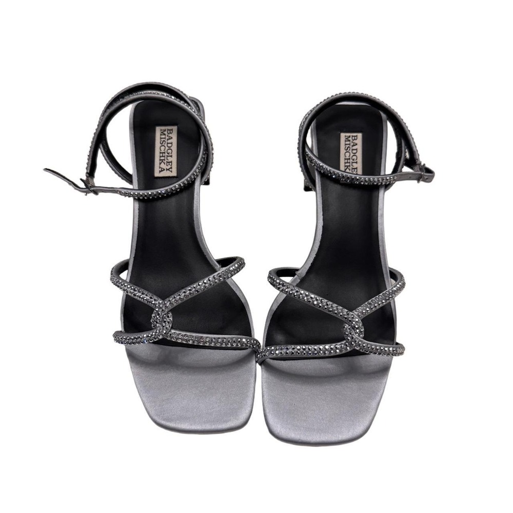 Badgley Mischka Silver Crystal Kitten Heels - Size 9